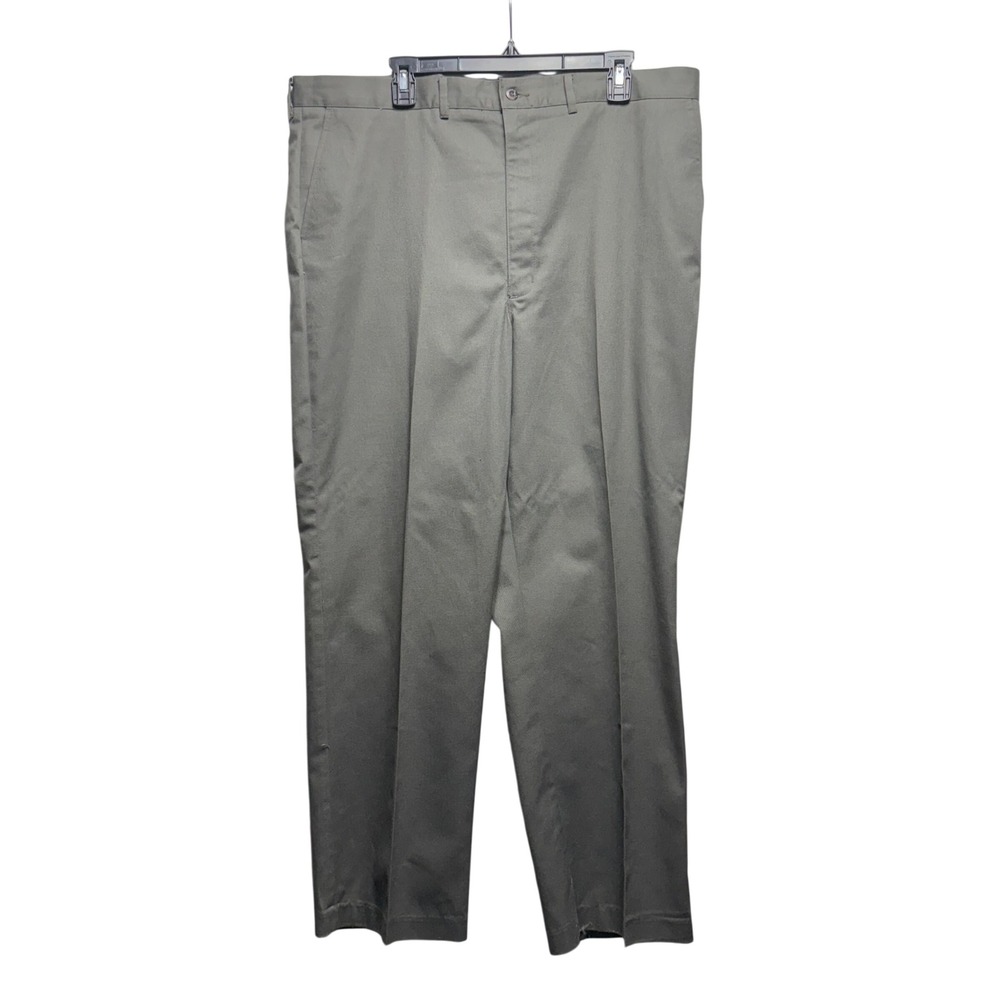 David Taylor Mens 42x30 Olive Gray Perma Prest Flat Front Twill Dress Pants